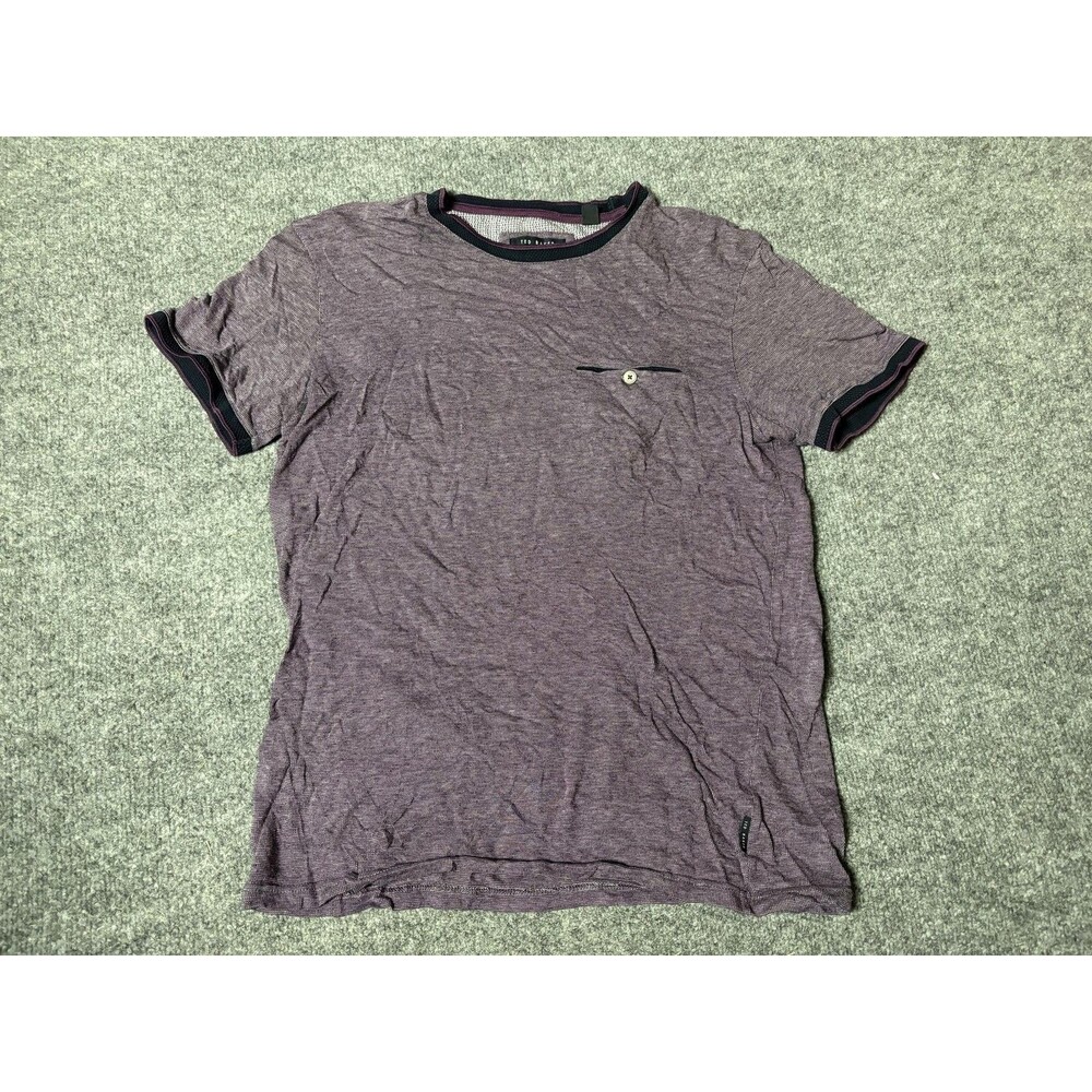 Ted Baker Shirt Mens M Purple Short Sleeve Ringer Crew Neck Jersey Pocket Tee